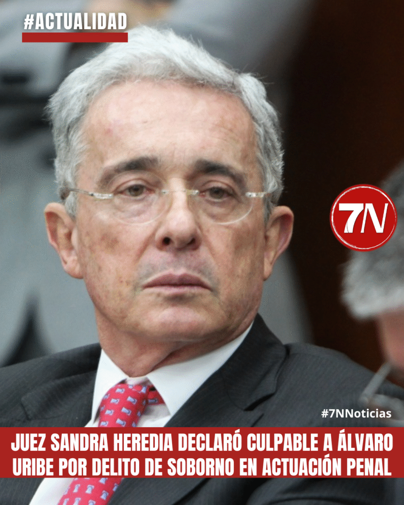 El expresidente Álvaro Uribe Vélez fue declarado culpable por el delito de soborno en actuación penal por la juez Sandra Heredia.