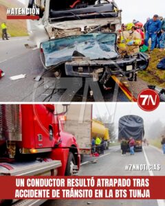Un conductor resultó atrapado tras accidente de tránsito en la BTS en #Tunja.