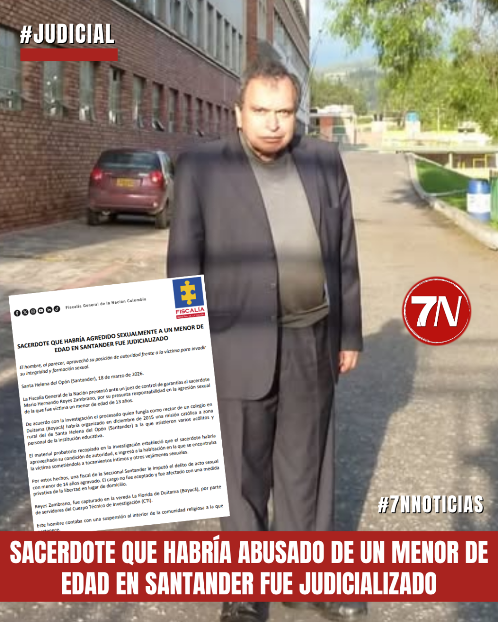 Sacerdote que habría abusado de un menor de edad en Santander fue judicializado.