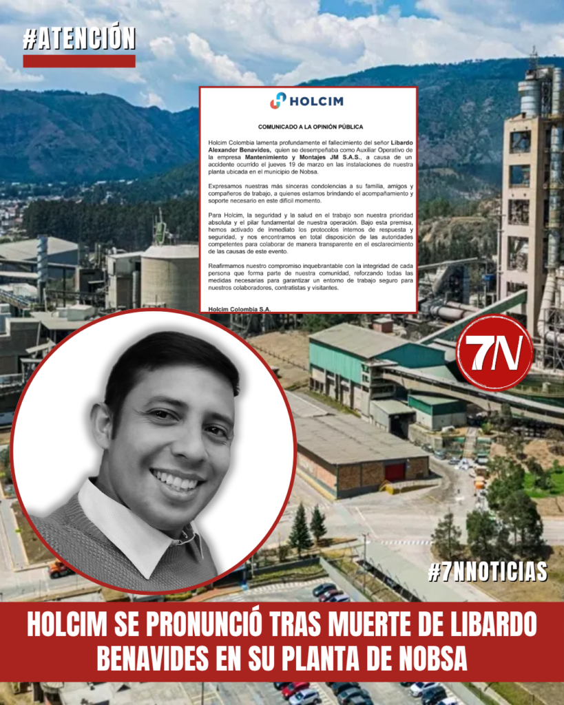 Holcim se pronunció tras la muerte del trabajador Libardo Alexander Benavides en su planta de Nobsa.