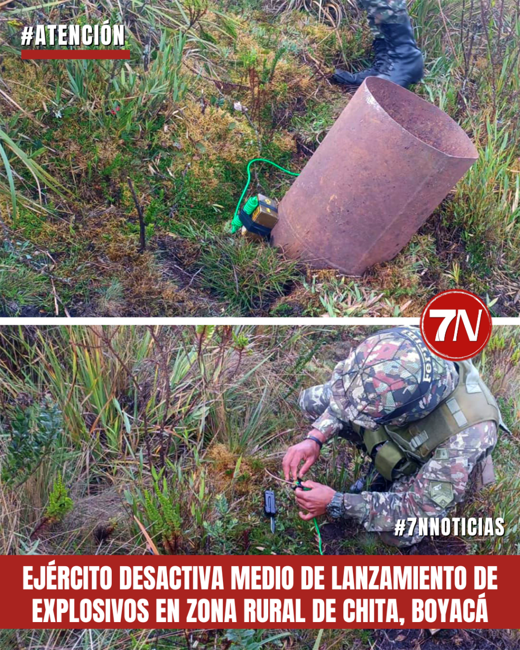 Ejército desactiva medio de lanzamiento de explosivos en zona rural de Chita, Boyacá.