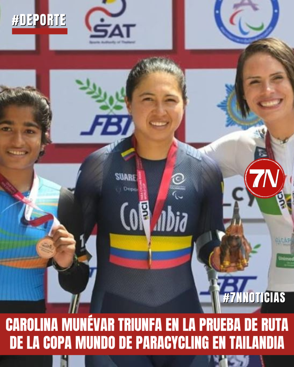 Carolina Munévar triunfa en la prueba de ruta de la Copa Mundo de Paracycling en Tailandia