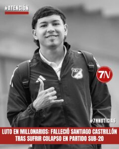 Luto en Millonarios: falleció el juvenil Santiago Castrillón tras sufrir colapso en partido Sub-20.