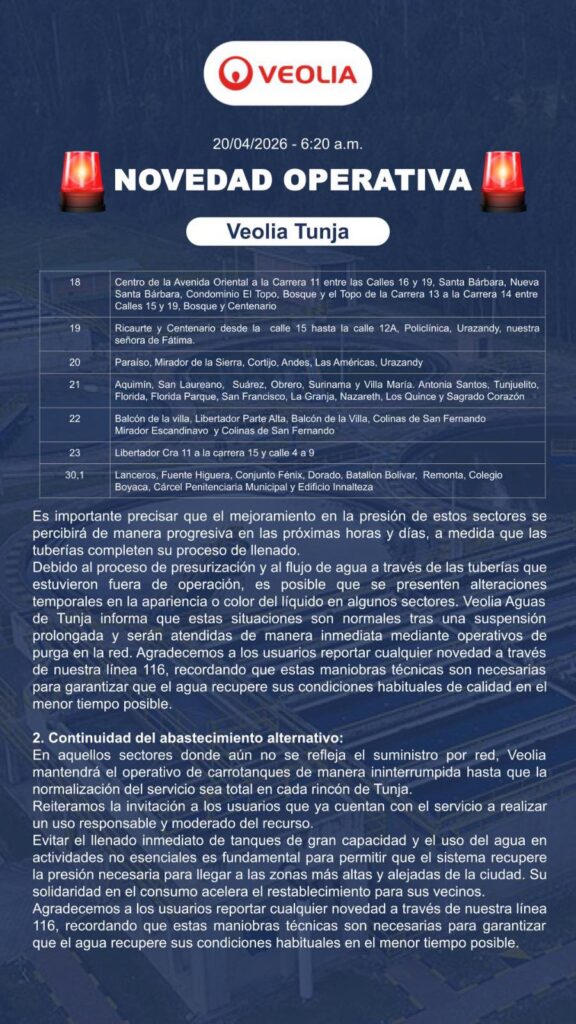 Avanza restablecimiento del agua: Veolia reporta nuevos sectores con servicio y entrega recomendaciones clave.