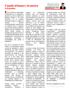 #ColumnaDeOpinión / Cuando al humor y la música la degradan.