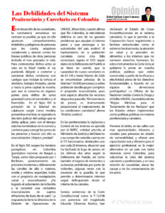 "Las Debilidades del Sistema Penitenciario y Carcelario en Colombia".