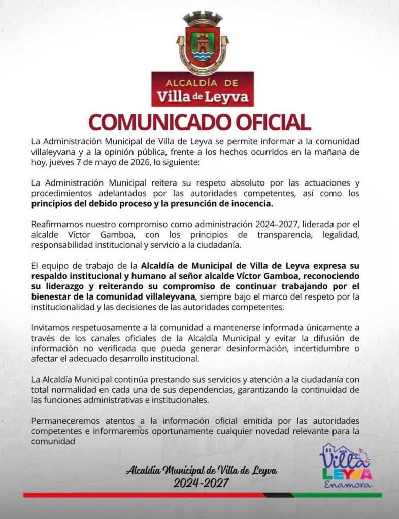 Alcaldía de Villa de Leyva se pronunció tras captura del alcalde Víctor Gamboa.
